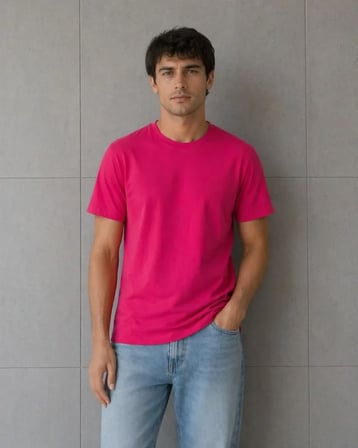 Modi Green Erkek Basic Pamuklu Tişört Bisiklet Yaka Düz Renk Regular Fit T-Shirt - Fuşya