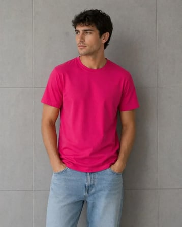 Modi Green Erkek Basic Pamuklu Tişört Bisiklet Yaka Düz Renk Regular Fit T-Shirt - Fuşya