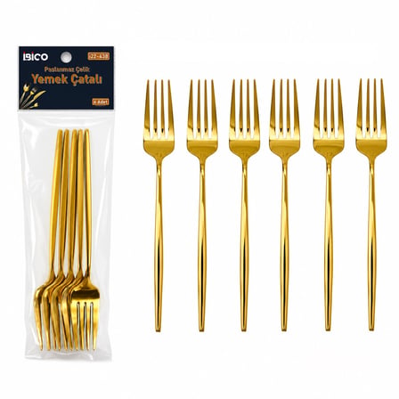 Lunaev 60 Parça Gold Yemek Çatal Seti 21 Cm - 1 Paket İçinde 6 Adet Vardır - 10 Paket Gönderilir