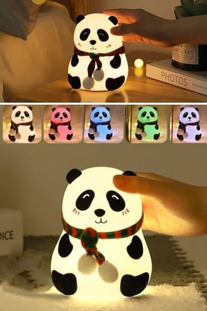 Panda Figürlü LED Gece Lambası, 5 Farklı Renk Modlu, Yumuşak Dokulu, Şarjlı, Çocuk Odası Dekoratif Aydınlatma