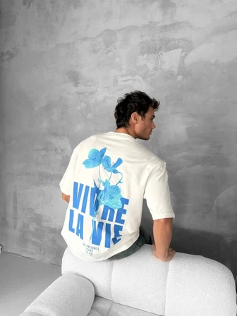 Modi Green Ön Ve Arka Baskılı Oversize Bisiklet Yaka T-shirt- Beyaz