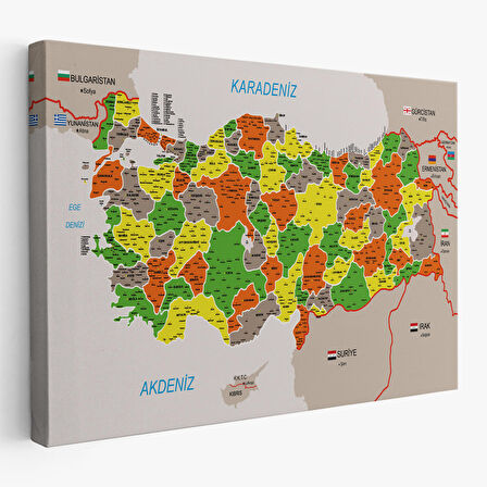 Harita Sepeti Türkiye Haritası Kanvas Tablo İl ve İlçeli Ayrıntılı Eğitici Komşulu Tablo 2999