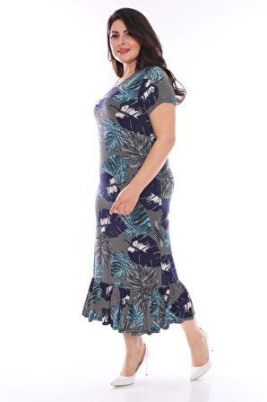 Petek Desenli Büyük Beden Elbise 29B-0958