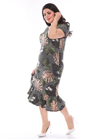 Desenli Esnek Büyük Beden Elbise 29E-0962