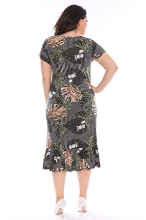 Desenli Esnek Büyük Beden Elbise 29E-0962