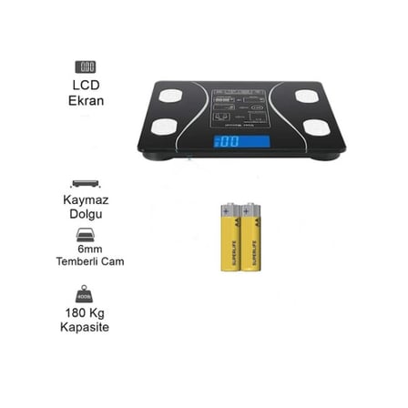 Yağ Ölçer Günlük Kullanım Sağlık Takip Dijital LCD Ekran Bluetooth Özellikli Akıllı Tartı