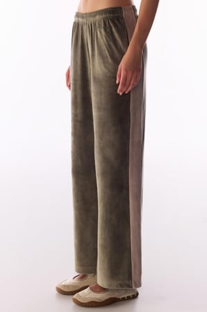 Haki Contrast Soft Kadife Eşofman Altı