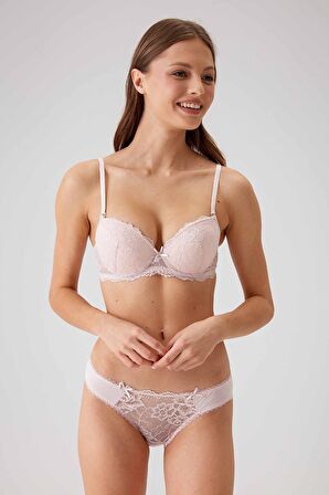 Kadın Pudra 4561 Milan Push Up Dolgulu Dantelli Çeyiz Sütyen Ve Külot Iç Çamaşır Takımı