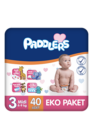 Paddlers Bebek Bezi 3 Numara Midi 40 Adet (4-9 Kg) Eko Paket