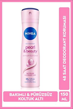 Nivea Kadın Sprey Deodorant Pearl&Beauty 150ml, 48 Saat Anti-perspirant Koruma,Koltuk Altı Kuruluk Karşıtı