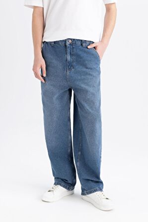 DeFacto Skater Fit Geniş Kalıp Yüksek Bel Geniş Paça Cepli Yıkamalı Jean Pantolon E6336AX25SPNM28
