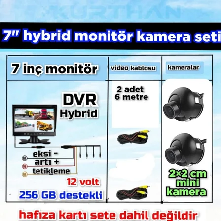 ULTRA MİNİ  2 ADET  2*2 CM  KAMERA VE 7 İNÇ DVR MONİTÖR 12 VOLT 256 GB