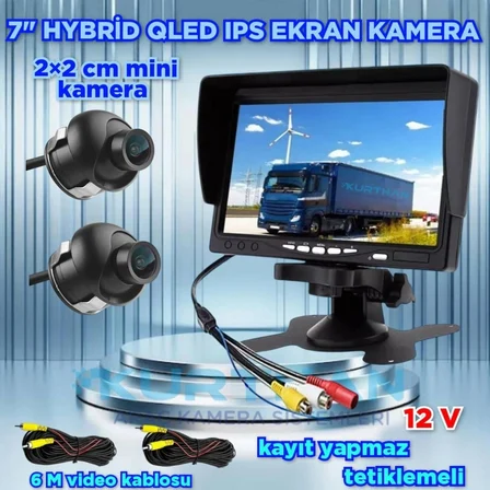 2 ADET 19 MM MİNİ ULTRA ARAÇ  KAMERASI VE 7'' QLED IPS EKRAN 12V