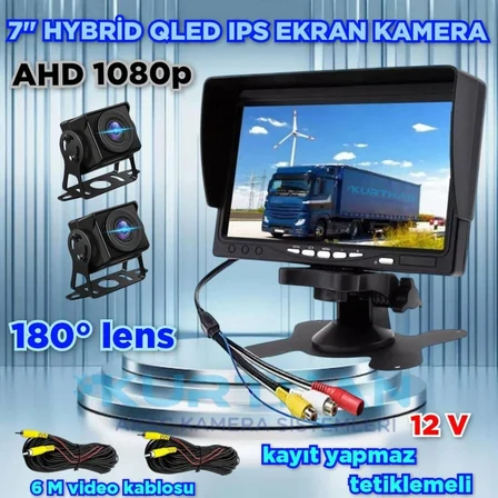 2 ADET AHD 1080P 180 DERECE GENİŞ AÇILI KAMERA VE 7'' QLED IPS EKRAN  12 V