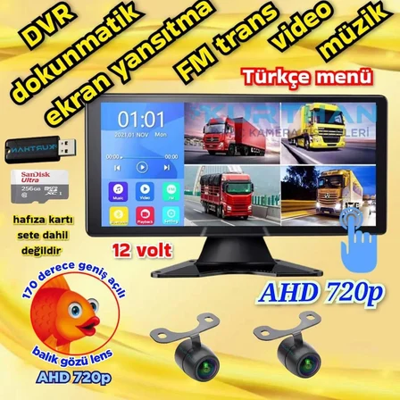 2 ADET BALIK GÖZÜ LENS AHD 720P  170'' KELEBEK KAMERA DVR DOKUNMATİK EKRAN VİDEO MÜZİK 12 VOLT