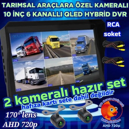2 ADET LEDSİZ AHD 720P BALIK GÖZÜ KELEBEK KAMERA 6 KANALLI QLED 10''  DVR MONİTÖR 12 V  256 GB