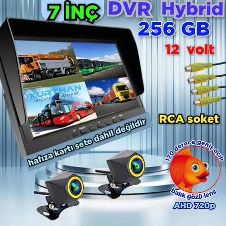 2 ADET 4X3 CM.  AHD 720P 170 DERECE BALIK GÖZÜ LENS KAMERA 7 İNÇ IPS QLED 256 GB DVR MONİTÖR  12 V