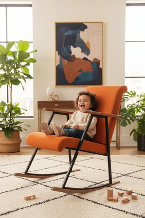 El İşçiliği Ahşap Detaylı Sallanan Koltuk | Ergonomik Tv ve Dinlenme Koltuğu - Turuncu