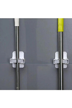 2 Adet Yapışkanlı Pratik Mop Temizlik Fırçası Temizlik Sopası Tutucu Süpürge Sopa Askısı