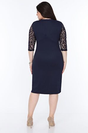 Lacivert Floklu Elbise 2B-1032