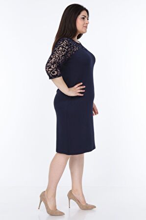 Lacivert Floklu Elbise 2B-1032