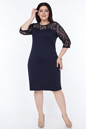 Lacivert Floklu Elbise 2B-1032