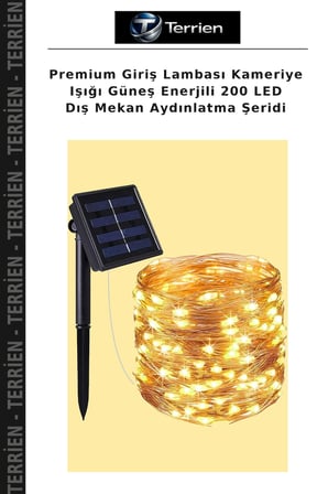 Premium Giriş Lambası Kameriye Işığı Güneş Enerjili 200 LED Dış Mekan Aydınlatma Şeridi