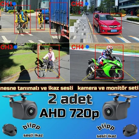 2 ADET AHD 720P NESNE  TANIMALI SESLİ İKAZLI KAMERA 7 İNÇ DVR MONİTÖR SET  12 VOLT