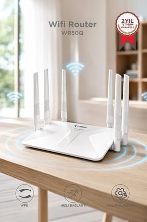 Delux Serisi Cihazı Bağlantı Aktarım Wifi Router 300Mbps 6 Antenli 4 Portlu WR50Q Beyaz