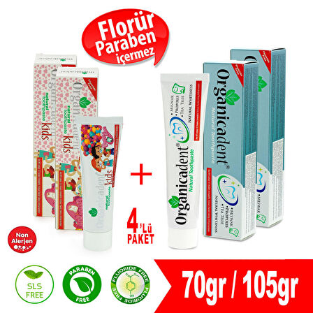 Organicadent Doğal Yetişkin & Çocuk Diş Macunu 4'lü Paket