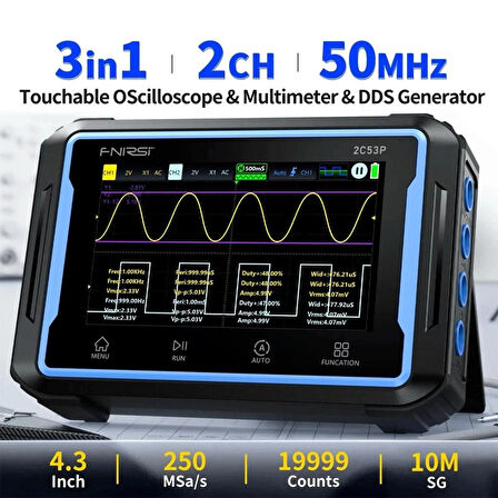 Fnirsi 2C53P 3in1 50MHz 2 Kanal 250MSa/s El Tipi Dijital Tablet Osiloskop & Multimetre & Sinyal Jeneratörü