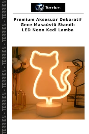 Premium Aksesuar Dekoratif Gece Masaüstü Standlı LED Neon Kedi Lamba