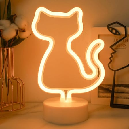 Premium Aksesuar Dekoratif Gece Masaüstü Standlı LED Neon Kedi Lamba