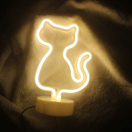 Premium Aksesuar Dekoratif Gece Masaüstü Standlı LED Neon Kedi Lamba