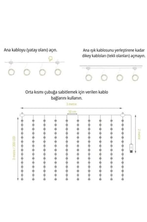 Özel Seri Peri Teli Dekor Ürünü Duvar Işığı Perde Led Işıklı Rgb 3x3 Metre LW77