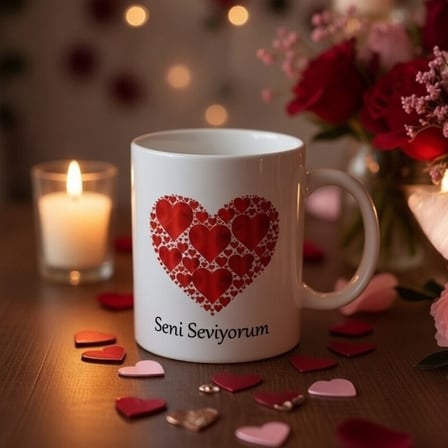 Delux Serisi Günün Kahvesi Sevimli Detay Özel Gün Kalpli Seni Seviyorum Baskılı Kupa Bardak
