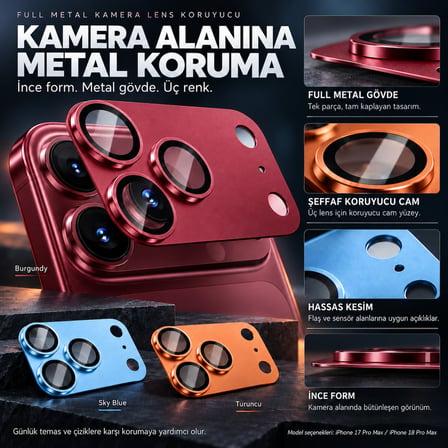 Premium Metal Lens Koruyucu iPhone 17/18 Pro Max ile Uyumlu