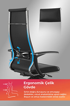 Samurai Ergonomik Koltuk | Bel Destekli, Tekerlekli, Yükseklik Ayarlı, Deri Makam Koltuğu - 2D7.4.1.61