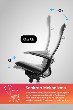 Samurai Ergonomik Koltuk | Bel Destekli, Tekerlekli, Yükseklik Ayarlı, Deri Makam Koltuğu - 2D7.4.1.61
