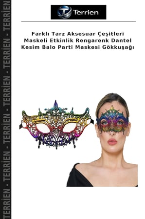 Farklı Tarz Aksesuar Çeşitleri Maskeli Etkinlik Rengarenk Dantel Kesim Balo Parti Maskesi Gökkuşağı