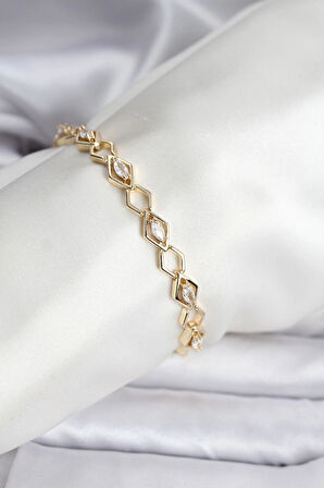 Dodes Dodes 14K Gold Renk Kaplama Baklava Dilim Model Kadın Bileklik TG27BB8115