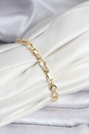 Dodes Dodes 14K Gold Renk Kaplama Baklava Dilim Model Kadın Bileklik TG27BB8115