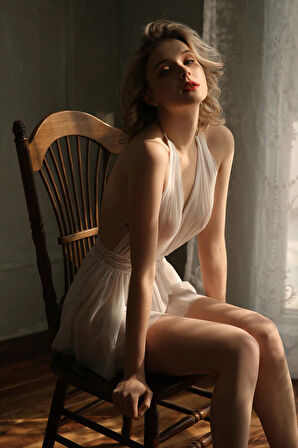 Dodes Kadın Beyaz Sırtı Açık Beli Dantelli Gecelik Takım