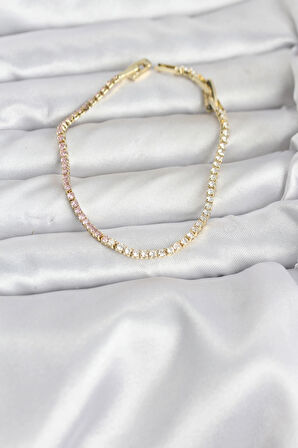 Dodes Dodes Pembe ve Beyaz Zirkon Taşlı Gold Renk Su Yolu Kadın Bileklik TG27BB8150