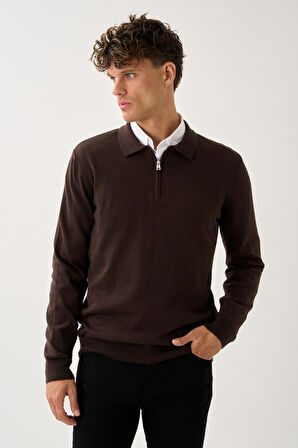 Fermuarlı Polo Yaka Kazak