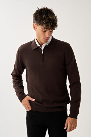 Fermuarlı Polo Yaka Kazak