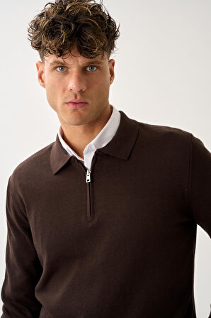 Fermuarlı Polo Yaka Kazak