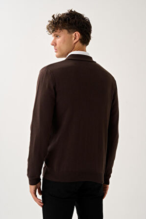 Fermuarlı Polo Yaka Kazak