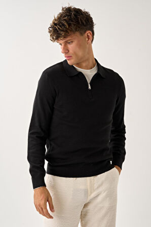 Fermuarlı Polo Yaka Kazak