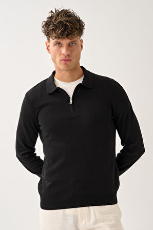 Fermuarlı Polo Yaka Kazak